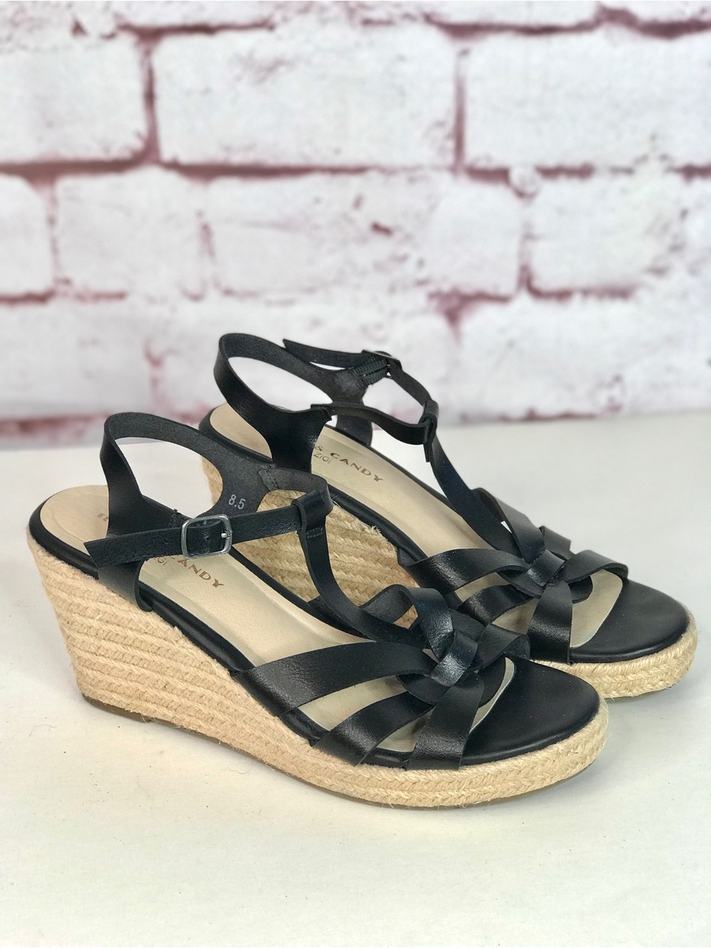 ROCK & CANDY Fola Espadrille Jute Wrapped Wedge Sandals 8.5 Black faux leather - Picture 14 of 16